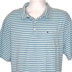 Crown Ivy Blue White Stripe Soft Short Sleeve Polo Shirt Men XXL 2XL